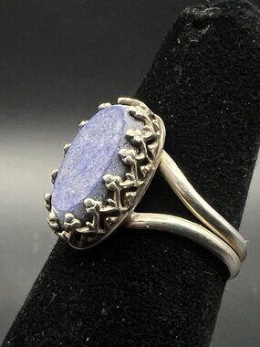 Vintage Sterling Silver Blue Aventurine Ring Size 5.25 Dainty Ornate Heart Bezel